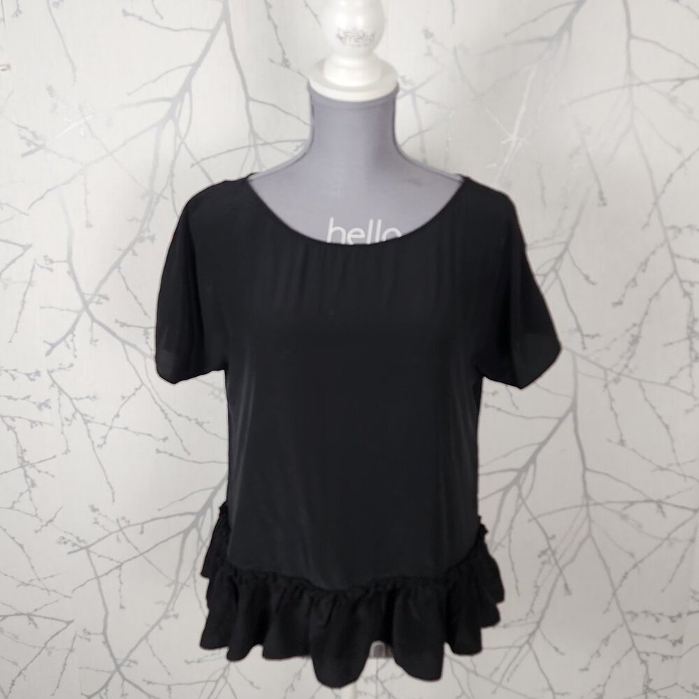 Twinset Simona Barbieri Black 100% Silk Round Neck Peplum Top